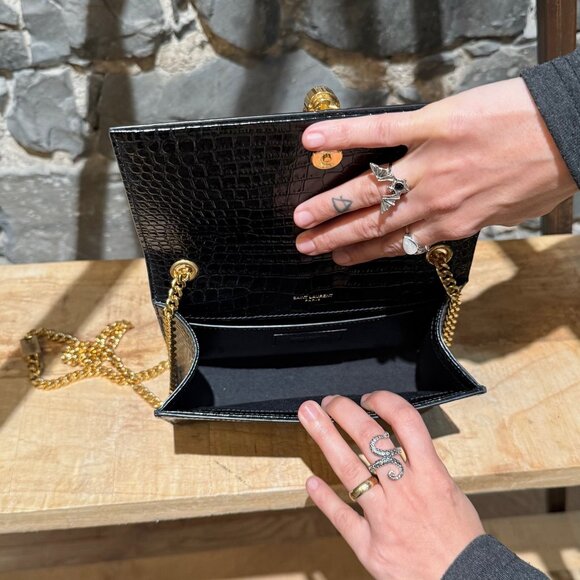 Saint Laurent Black Croc Embossed Small Kate Tassel Chain Bag - Picture 12 of 16